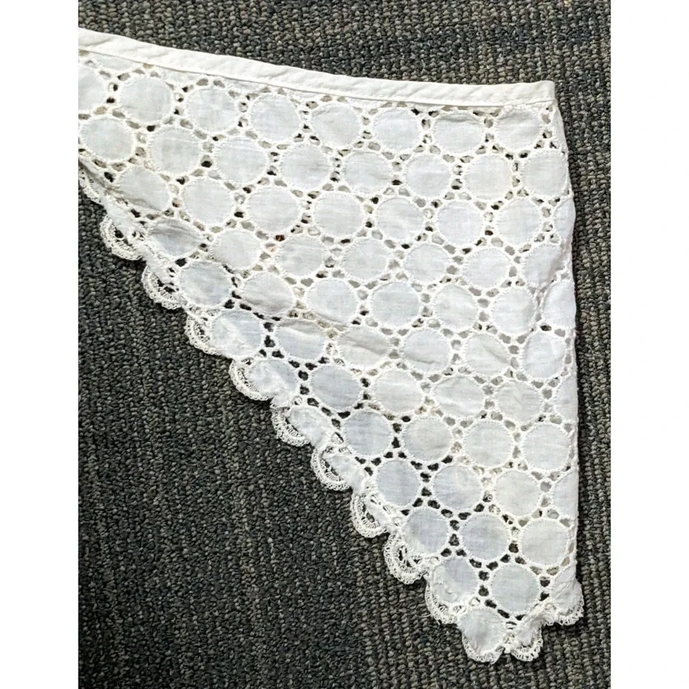 Vintage Eyelet Bandana Boho Scarf Hair Tie Ivory Triangle Lace Festival Summer